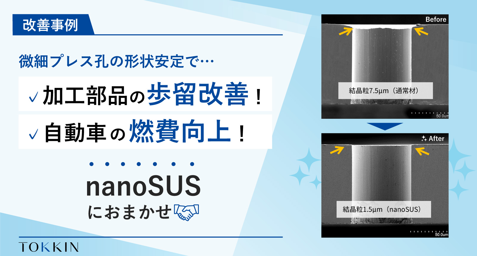 歩留向上】不良品続出の微細なプレス孔の形状をnanoSUSを使用して安定化！