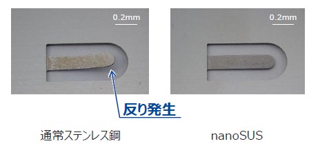 通常SUSとnanoSUSの反り比較