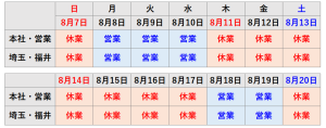 2022年 夏季休暇