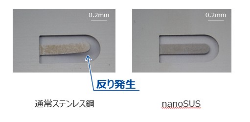 通常SUSとnanoSUSの反りの比較